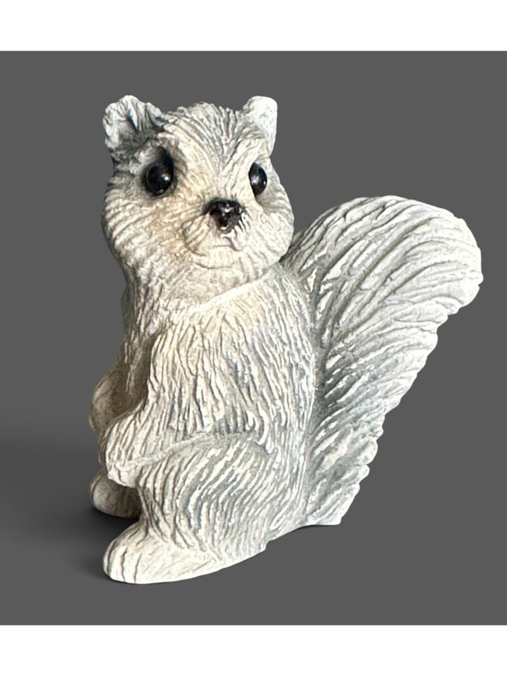Squirrel Figurine Cast Stone Style Critter Textured Finish Glassy Eyes 2.25"
